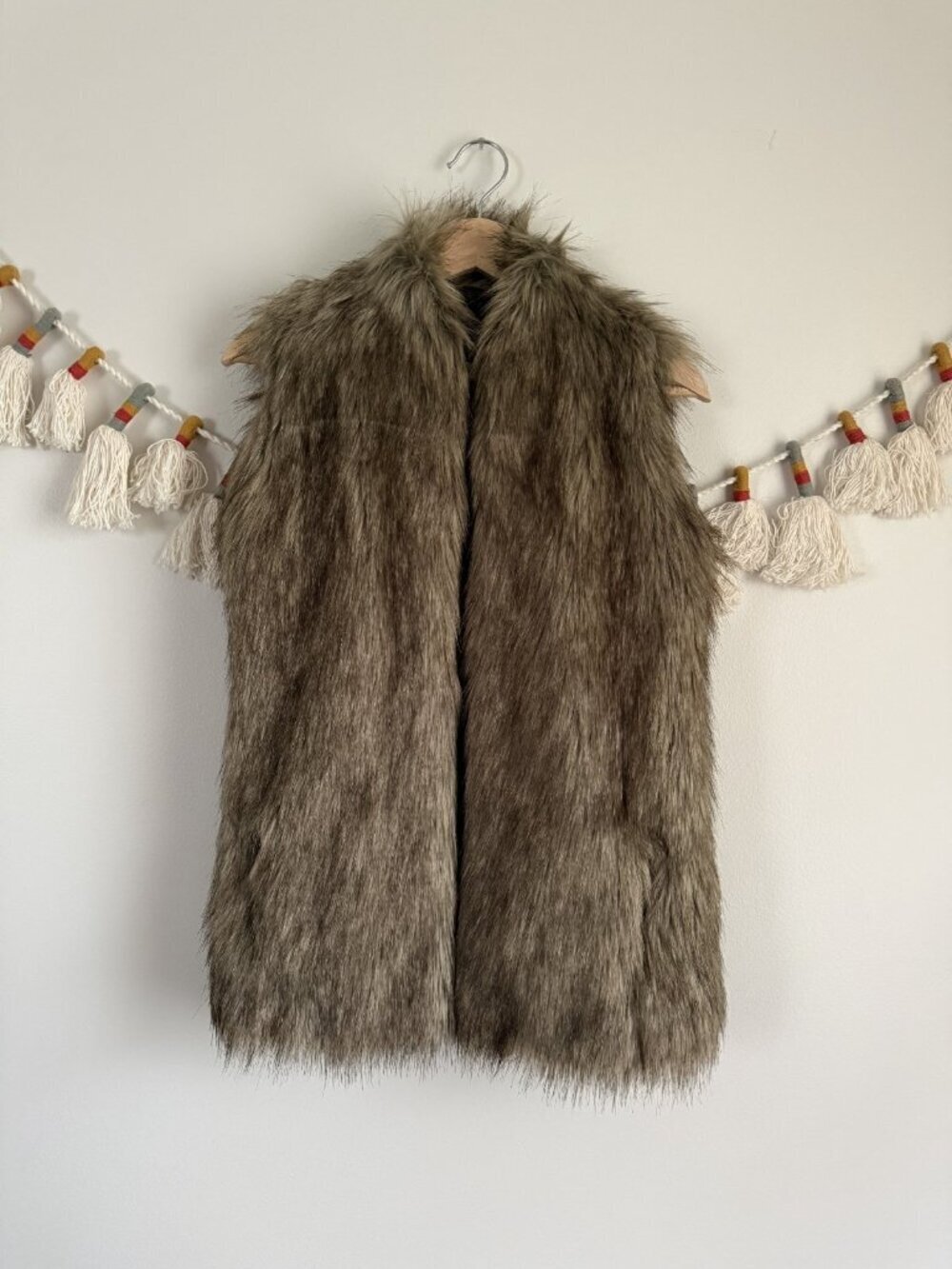 Abercrombie & Fitch Faux Fur Brown Open Front Vest Indie Y2k Mobwife Festival XS